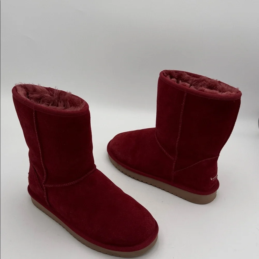Koolaburra Ugg Women Burgundy Suede Winter Boots 8 slip on faux fur lined comfy